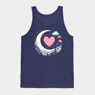 Moon, heart and flowers Tank Top